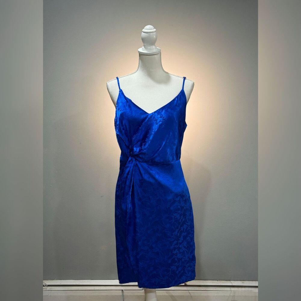 Blue Lulu's Satin Jacquard Side Knot Wrap Dress Size L EUC